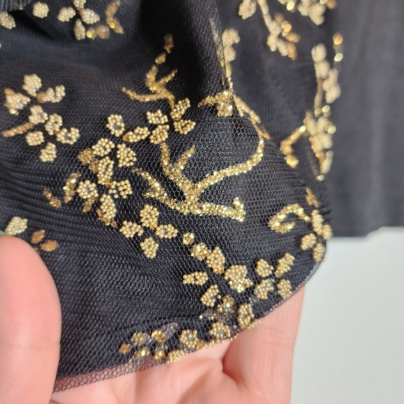 Alyssa Metallic Gold Black Mesh Shrug Jacket Open Front Crop Long Sleeve XXL - Picture 5 of 15